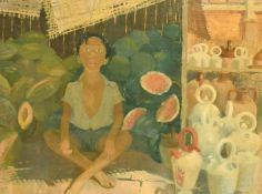 Dawson Rose (20th Century) 'The Melon faced boy' oil on board, inscription verso, 19