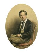 John Read (19th Century) British, a portrait of a seated schoolboy holding a book, pastel, signed,