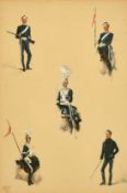 Reginald Wymer (1849-1935) Vignettes in the dress of the 17th Lancers, watercolour, initialed and