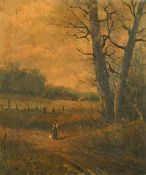 Cole, English School 19th Century, A landscape with figures near a farm, oil on canvas, signed and