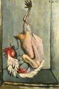 Boyd, Circa 1954, a chicken hanging in a window, oil on canvas, signed and dated, remnants of a