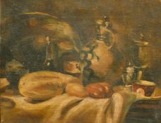 Early 20th Century, a still life composition of mixed objects, oil on canvas, 8.25