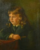 19th Century English School, a portrait of a young child holding a riding crop, oil on canvas, 20