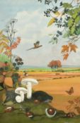 Bryan Conway (20th Century) British, 'Autumn', a hedgehog amongst seasonal foliage with a pheasant