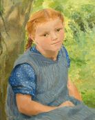 Camilla Alexander (1912-2006) Portrait of Annalisa, a young girl seated by a tree, oil on canvas,