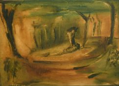 Modern British, A surreal woodland scene, watercolour, indistinctly signed and dated '50,