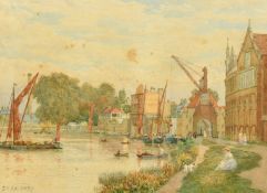 S.H. Baldrey, A pair of river scenes with moored barges and other sailing boats along with a hay
