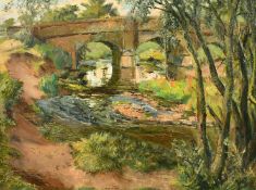 Miles Balmford Sharp (1897-1973) British, 'Otterton Bridge', A river landscape, oil on board,