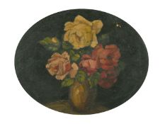 Early 20th Century, a still life study of roses, oil on board, indistinctly inscribed, 9.75