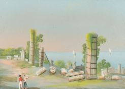 Ciro Denza (19th Century) Italy, A pair of gouache views of scenes around Selinunte, Sicily, one