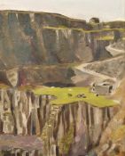 20th Century, A quarry scene with sheep grazing, oil on canvas, signed with a red studio stamp,