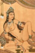 A pair of fine Indian erotic miniature paintings, of a nude couple in erotic positions, the