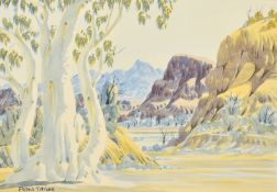 Peter Taylor Tjutjatja (1940-2014) Australian, a gum tree in a hilly landscape, watercolour, signed,