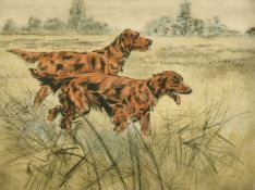 Henry Wilkinson (1921-2011) British, red setters in a landscape, etching in colours, signed and