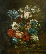19th Century possibly Dutch School, a still life of mixed flowers and a nest of eggs, oil on