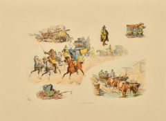 19th Century English School. Six vignette coaching scenes, prints, all titled 