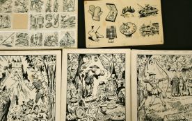 A collection of 1970's cartoon artwork with letters, ink and pencil, sizes from 18.25