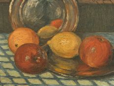 Mid-20th Century French School, a still life study of fruit on a platter, oil on canvas,