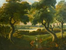 19th Century Continental School, a scene of an ambush on a country road, oil on canvas, 24.75