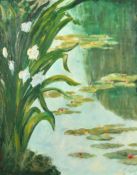 Early 20th Century French School, a view of waterlilies in a pond, oil on canvas, indistinctly