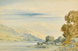 John Callow (1822-1878) Shore of a lake, watercolour, initialed verso, 7