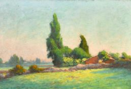 20th Century French School, an open landscape approaching dusk, oil on canvas, 15