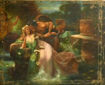 19th Century English School, Classical figures and flowers in a formal garden, around 18