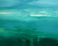 20th Century French School, a view of breaking sky over water, oil on canvas, indistinctly signed,