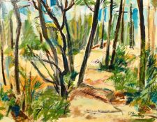 20th Century French School, a study of trees, oil on board, indistinctly signed and dated, 19.75