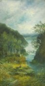 John Wallace (1841-1905) British, a view of a figure by a waterfall, oil on board, signed, 18