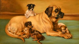 20th Century, A study of dogs, oil on panel, 8.5