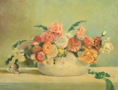 20th Century French school, a still life of mixed flowers, oil on canvas, signed with initials, 19.