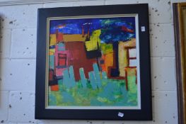 A colourful abstract street scene, oil on canvas.