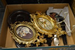 A small pair of gilt framed pictures, various stands etc.