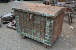 A large Indian metal marriage chest.