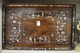 A Chinese mother-of-pearl inlaid rectangular rosewood tray.