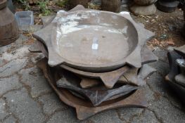 Six old Indian wooden food bowls.