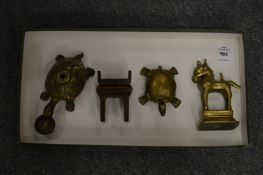 A miniature Japanese bronze censer and three other items.