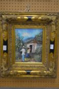 Caribbean figures, oil on canvas, in a decorative gilt frame.