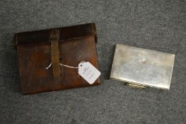 A military plated sandwich box in leather case.