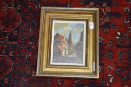 A Dutch street scene with figures, oil on panel.