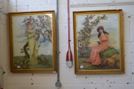 A young lady gathering grapes oil, monogrammed, together with another similar, a pair.