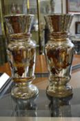 An unusual pair of silvered glass vases.