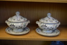 A pair of decorative porcelain tureens.
