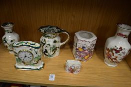 Masons china to include Chartreuse mantle clock and other items.