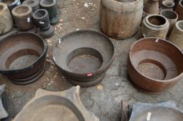 Three large Indian turned wood bowls.