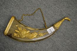 A good ormolu mounted horn powder flask.