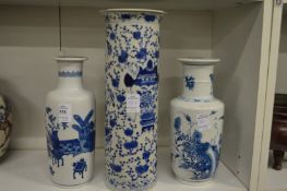 Three Chinese blue and white vases.