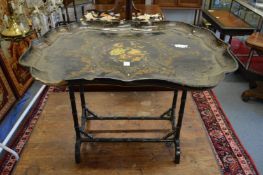 A Victorian painted papier mache tray top table (AF).