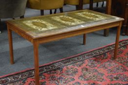 A tile top coffee table.